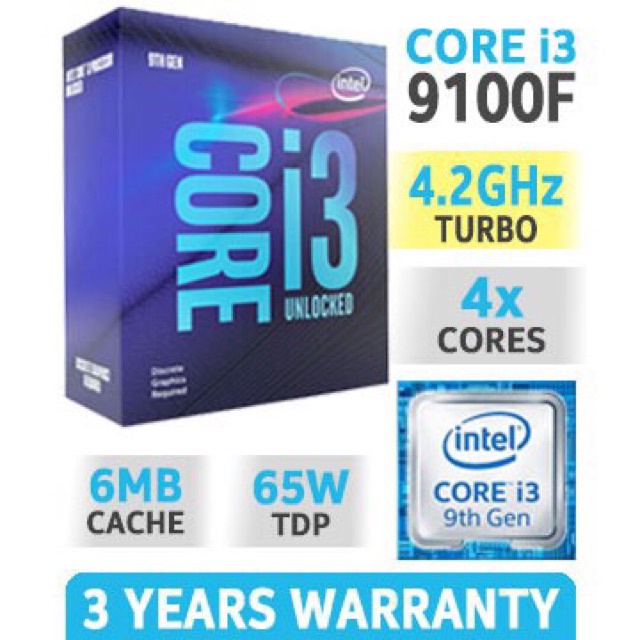 CPU Intel Core i3-9100F cũ (3.6Ghz, 4 nhân 4 luồng, 6MB Cache, 65W) - Socket Intel LGA 1151-v2 Chính hãng bh 12 tháng