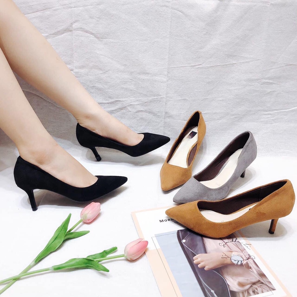 Giày cao gót mũi nhọn 5 phân chất liệu xi lộn kiểu dáng bassic trang trọng_A026XLDCHUOT