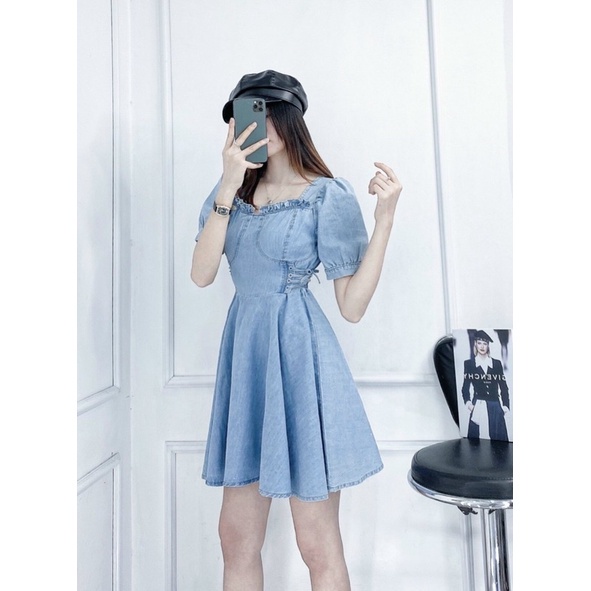 [Hàng Cao Cấp] Váy Jean Nữ Xanh Dáng Xòe AIORI Váy Đầm Jean Bò Rin Nữ Siết Dây Eo Phong Cách Hàn Quốc_K126/Fre