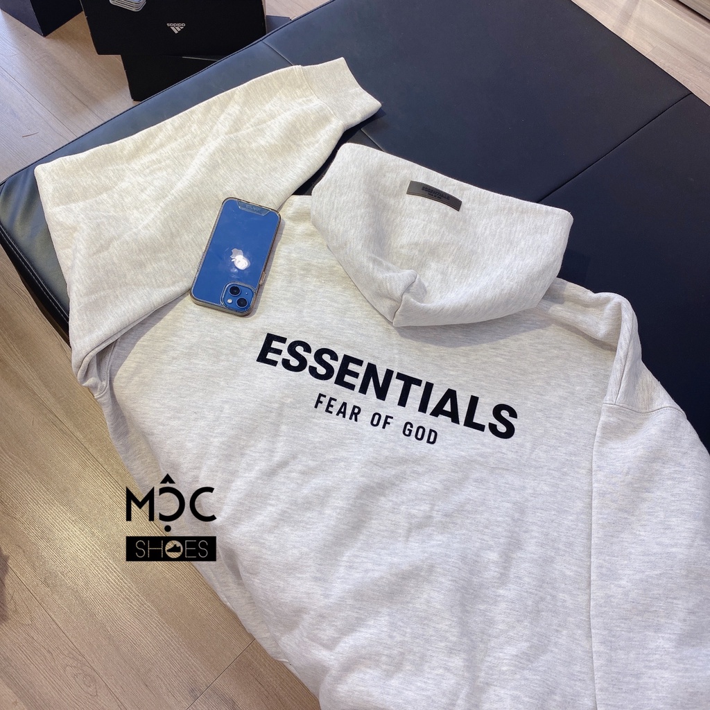 [CHÍNH HÃNG] Áo khoác Hoodie tay dài Fear Of God Essensial màu Oatmeal Xám Trắng SS22