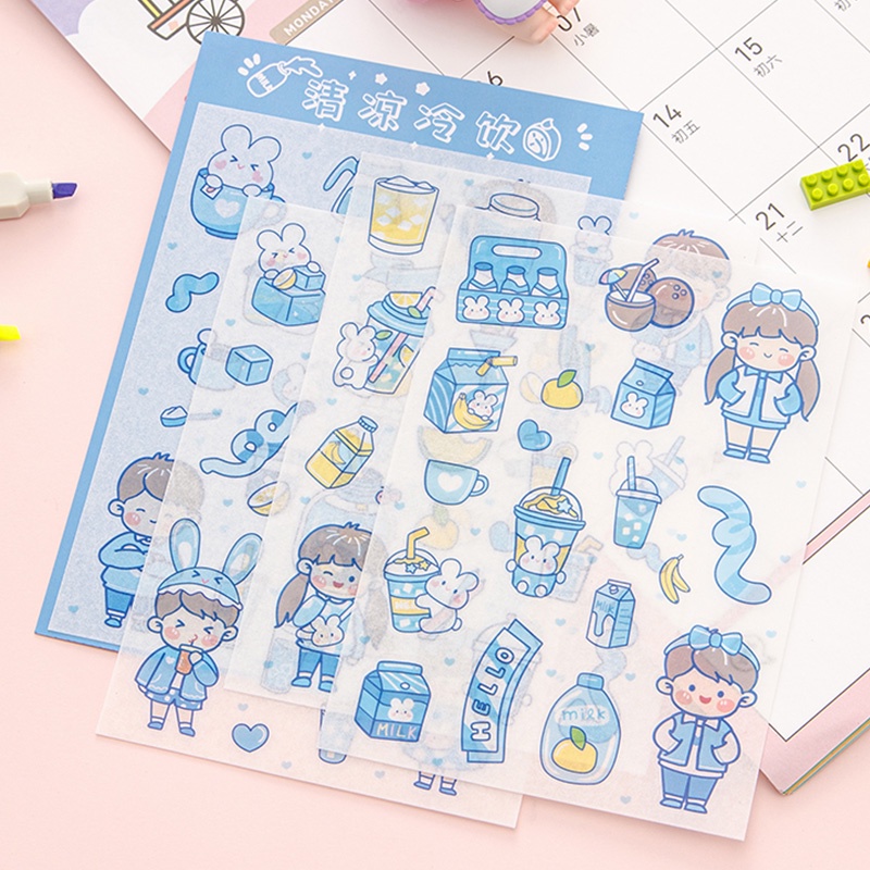 Bộ 4 Tấm Sticker Dán Trang Trí Họa Tiết Hoạt Hình Kiểu Nhật Bản