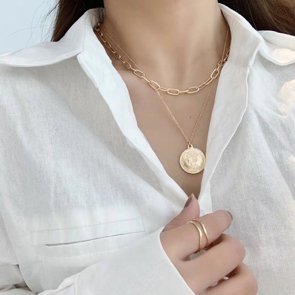 𝑭𝑹𝑬𝑬𝑺𝑯𝑰𝑷  Vòng cổ choker sợi xích hai lớp phong cách punk hip hop cho nữ