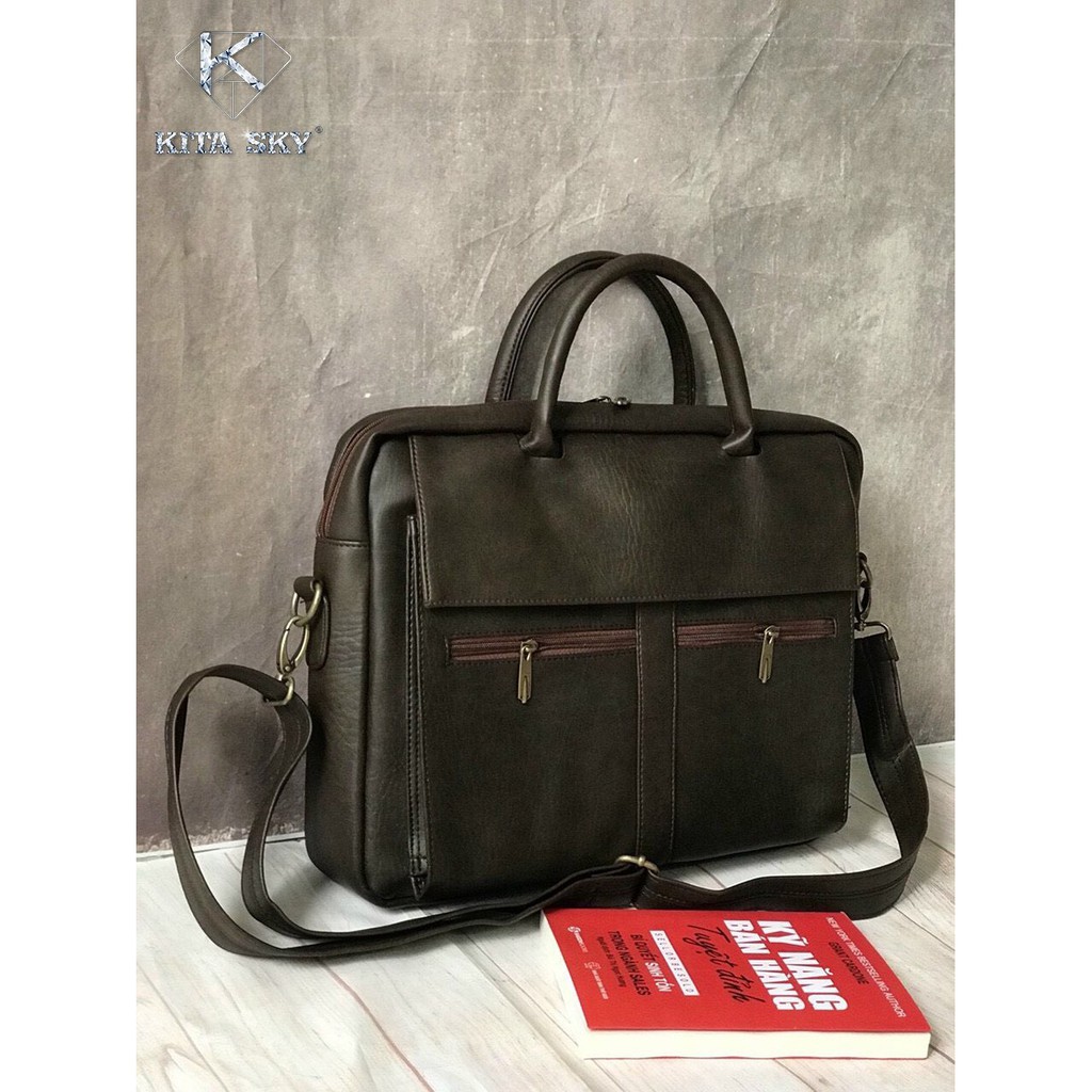 Túi xách công sở nam giới thanh lịch, cặp sách học sinh sinh viên giả da cao cấp, KITA BAGS