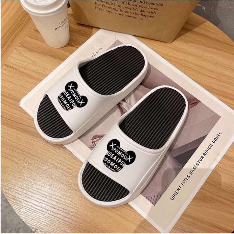 Dép lê bánh mì gấu nam nữ quay ngang  đế cao 3cm EVA  in gấu unisex Ulzzang tôn giáng tăng chiều cao