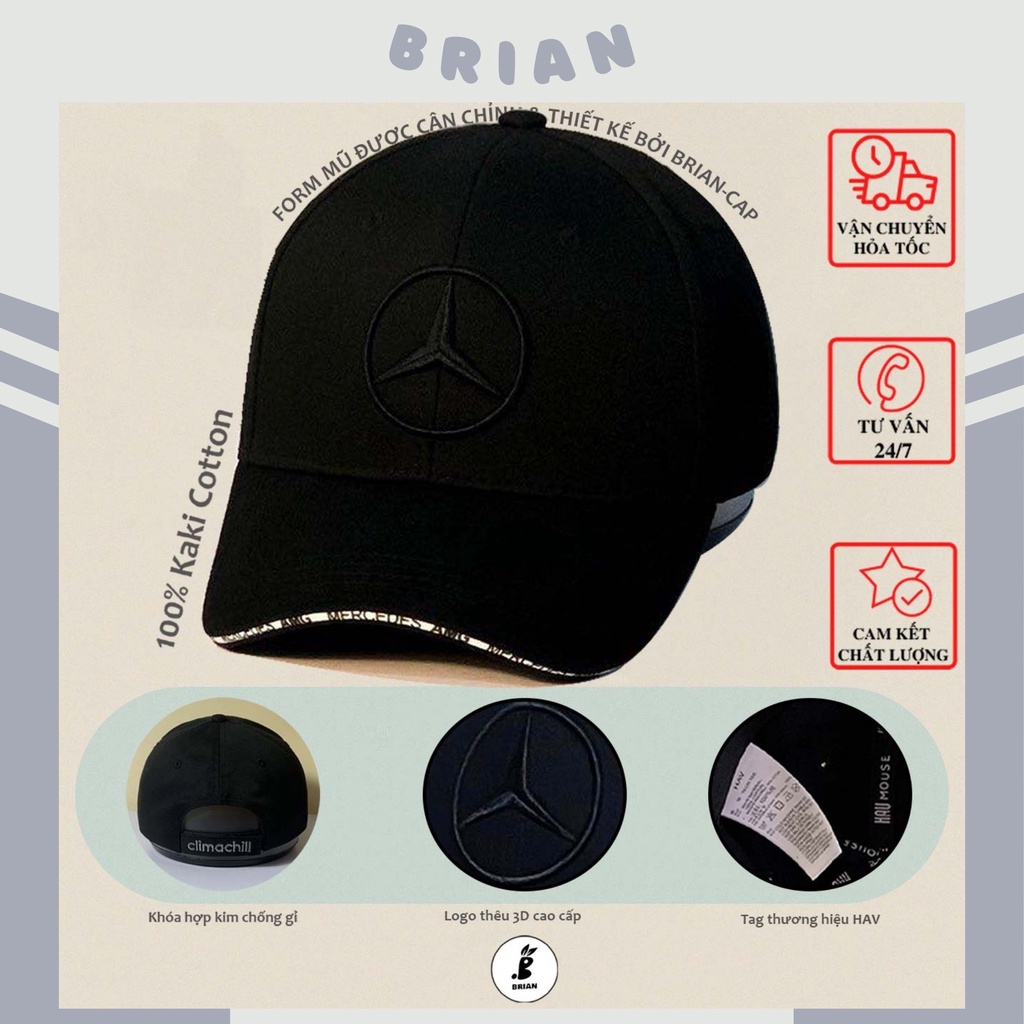 Mũ lưỡi trai Mercedes đen phong cách thể thao - Nón kết lưỡi trai thêu logo Mercedes 3D form unisex, thời trang uzzlang
