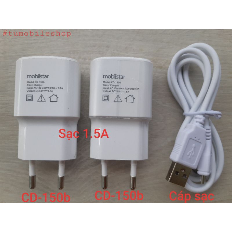 Bộ sạc 1.5A  , cáp sạc CHÍNH HÃNG mobiistar ( CD-150b CD-150c CD-150d )