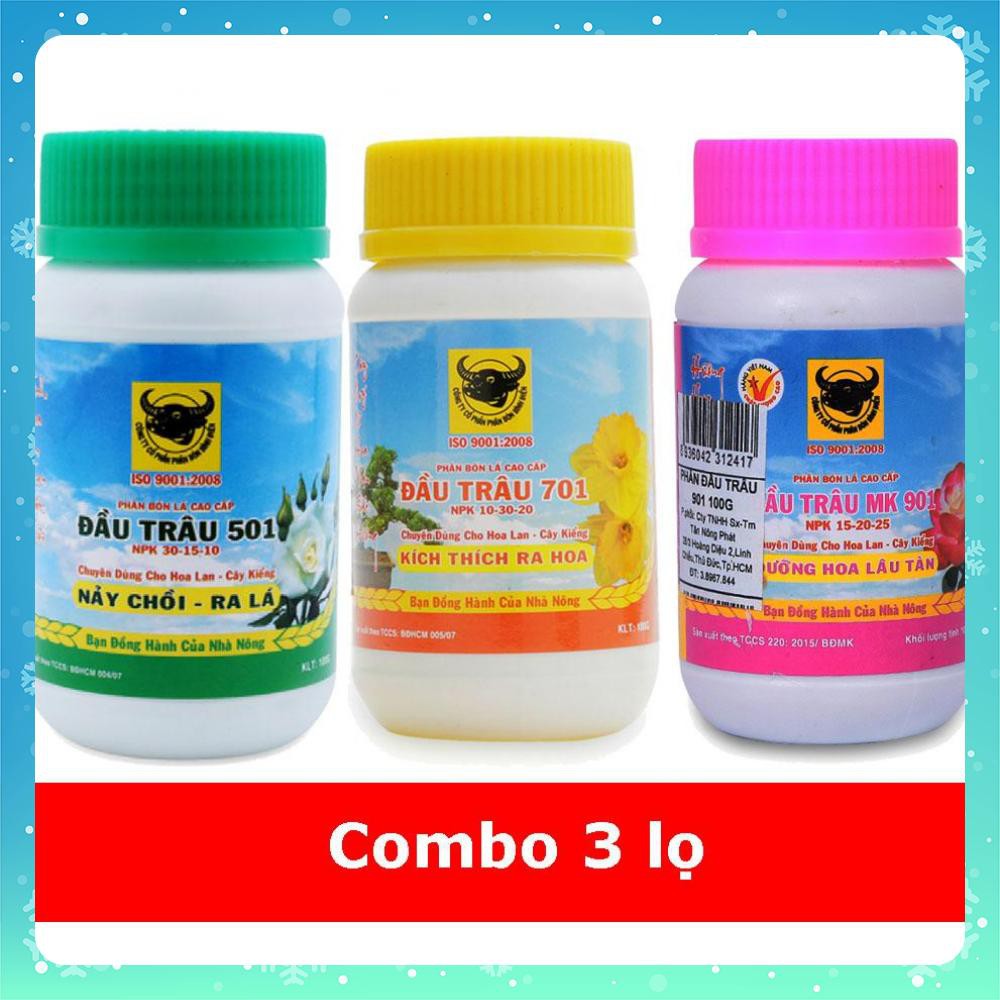 Combo 3 lọ phân bón lá NPK hiệu Đầu Trâu 501, 701, 901 chăm sóc lan và cây cảnh toàn diện - phan bon la dau trau 501,701