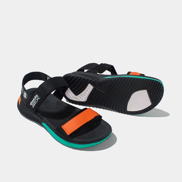 SHONDO | Sandals F7 Continew đế đen phối quai đen cam F7N1012