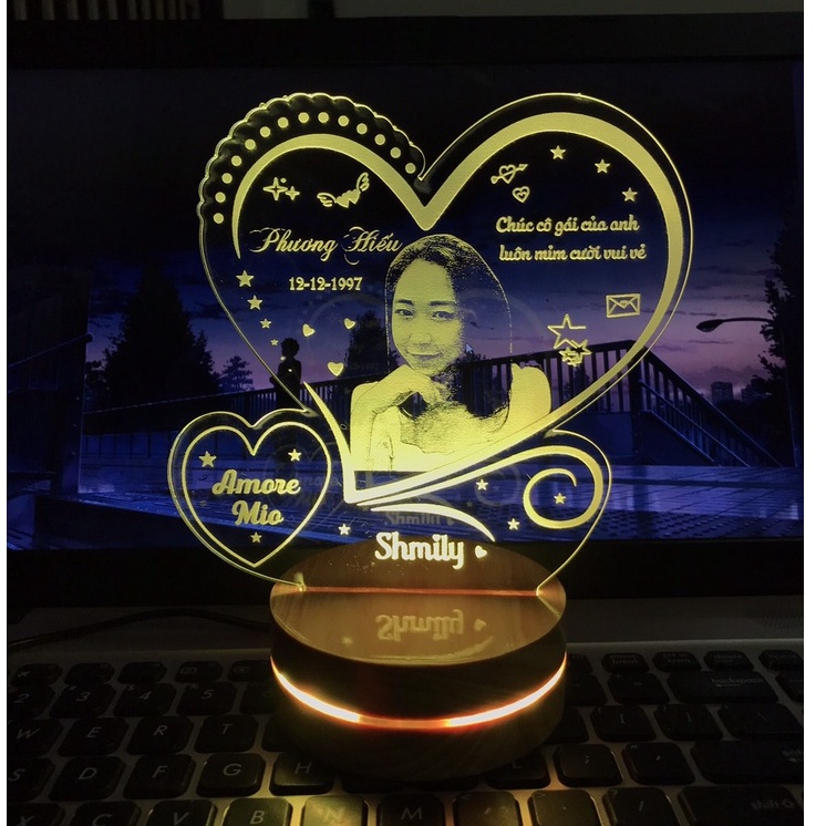 Đèn ngủ Led 3D khắc hình theo yêu cầu| Đèn led 3D trang trí phòng ngủ, để bàn,... 16 màu cảm ứng, điều khiển từ xa