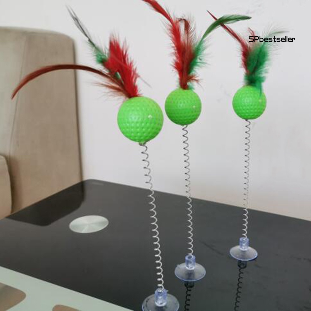 Bóng Đồ Chơi Gắn Lông Vũ Lò Xo Có Giác Hút Dành Cho Mèo Cưng