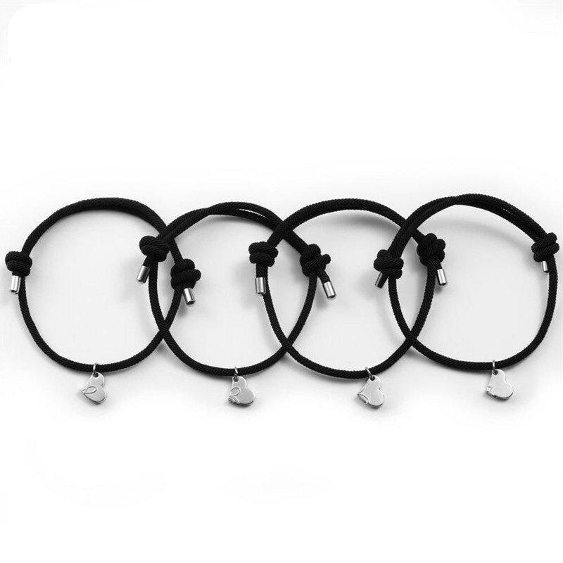 Set 4 Vòng Tay Bện Dây May Mắn Bằng Hợp Kim Bạc Có Thể Điều Chỉnh Cho Cặp Đôi / Bạn Thân