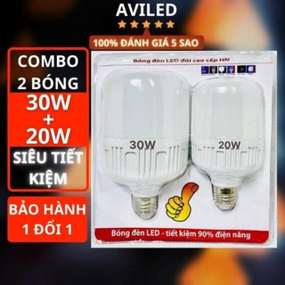 Bóng đèn LED trụ tròn COMBO 2 BÓNG 30W 20W GIÁ RẺ bóng đèn led bulb, tiết kiệm điện, ánh sáng trắng AVILED BD3