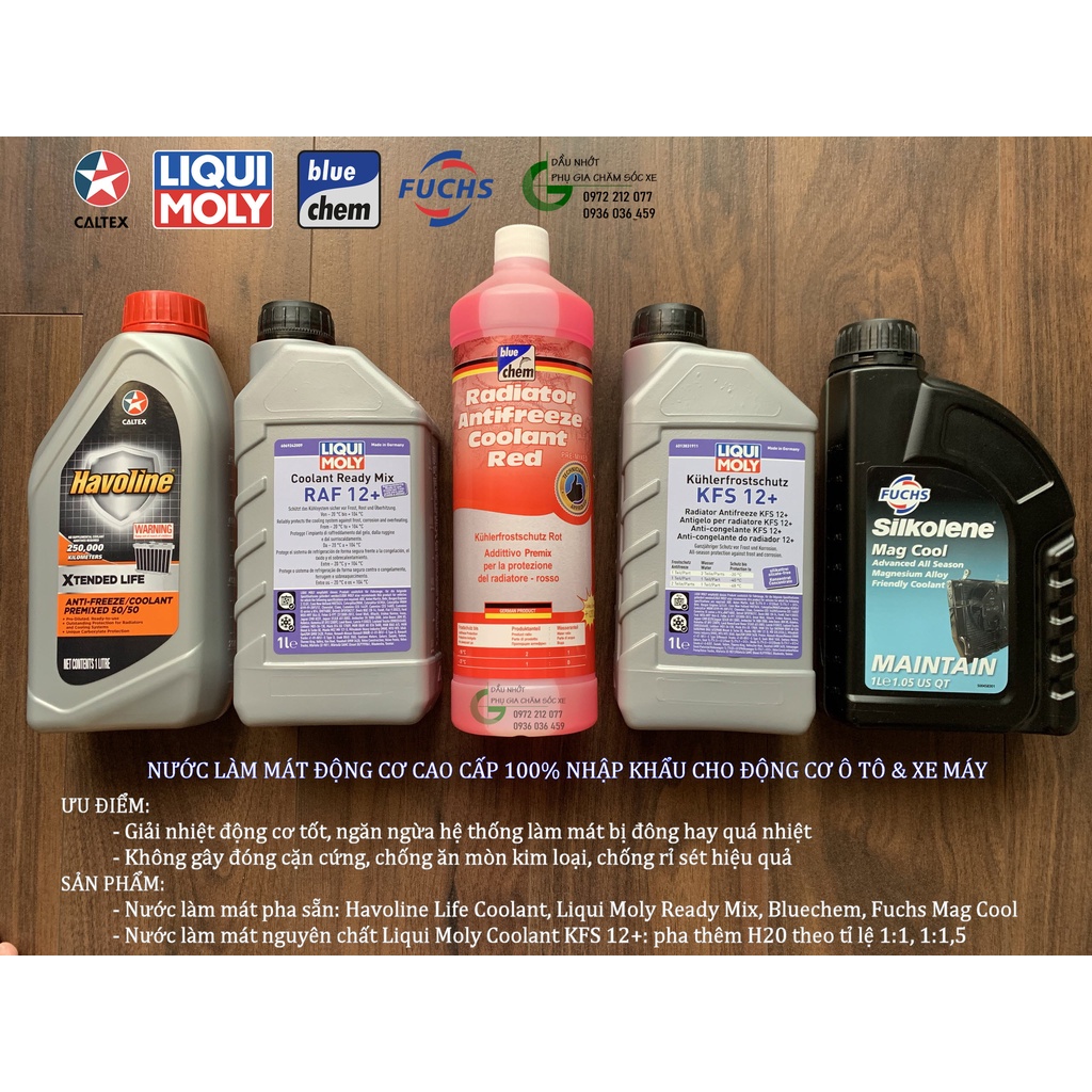 Nước làm mát pha sẵn Liqui Moly Coolant Ready Mix RAF 12+ cho động cơ ô tô, xe máy
