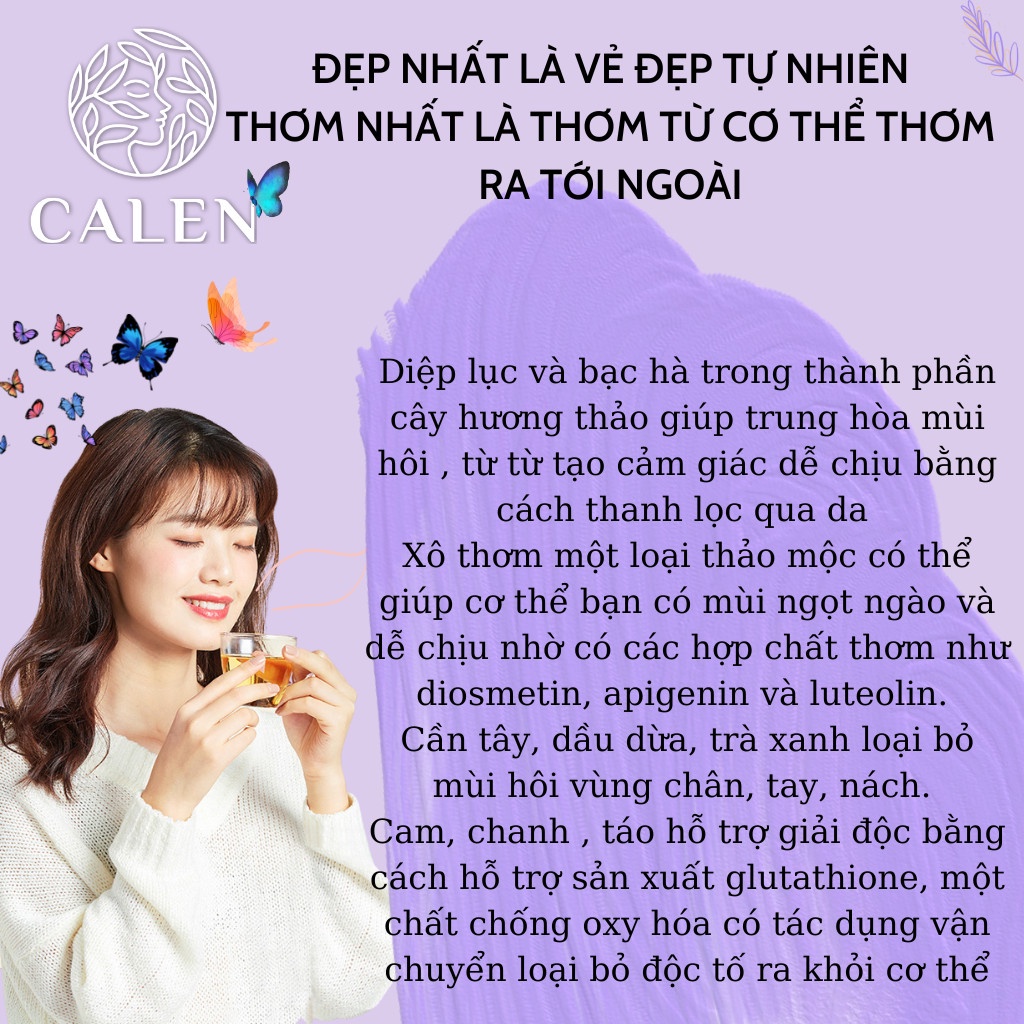 Trà thơm cơ thể  toả hương thơm tự thân, detox mùi hôi, sáng da chống lão hoá Calen Herbal Tea