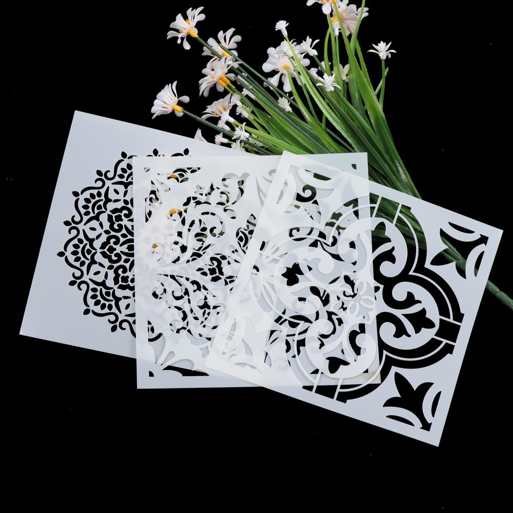 Set 6 Khuôn Giấy Dập Nổi Họa Tiết Mandala Trang Trí Tường DIY