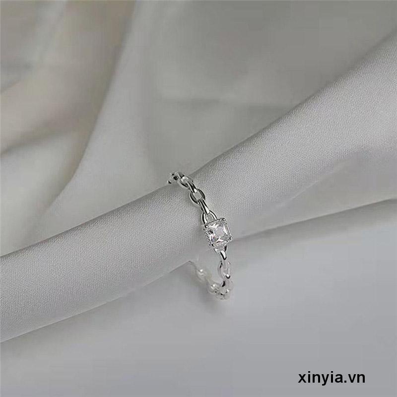 🌺Nhẫn Hở Đính Kim Cương Hình Vuông Cao Cấp Có Thể Điều Chỉnh