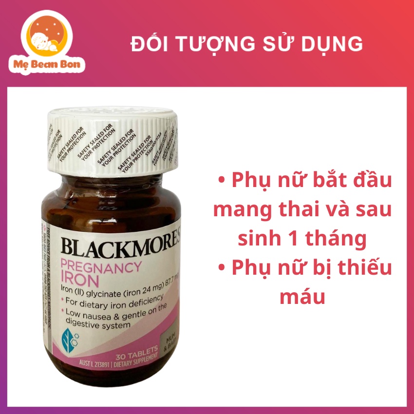 Viên Sắt Cho Bà Bầu Blackmores Pregnancy Iron của Úc 30 viên phòng Ngừa Thiếu Máu Không Gây Táo Bón tốt cho mẹ và bé