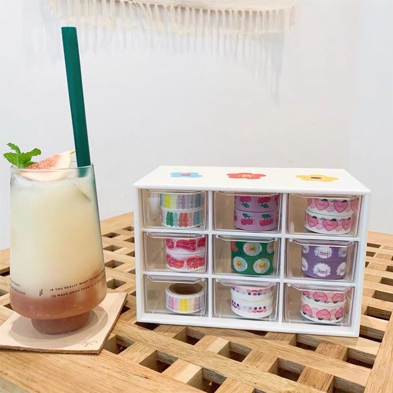 Tủ Nhựa Trong Suốt 9Ngăn Để Washitape Tủ Nhựa Decor Bàn, Kệ 9 ngăn mini đựng phụ kiện tóc, sticker, washi