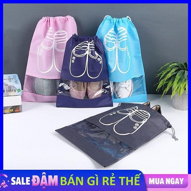 [HÀ NỘI] Túi Đựng Giày Dép Dây Rút Đi Du Lịch Có Lớp Nhựa Trong Suốt Tiện Lợi ( size 43 x 32 ) Loại Lớn