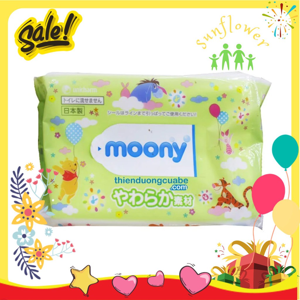 Khăn ướt Moony 80 tờ - Giấy ướt Moony Nhật Bản dùng để vệ sinh da, lau mặt, làm mát và giữ ẩm cho da em bé