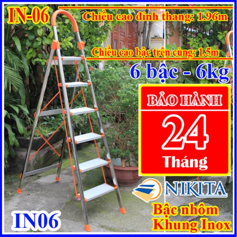 Thang nhôm ghế 1.5m INOX 6 bậc NIKITA IN06, in06