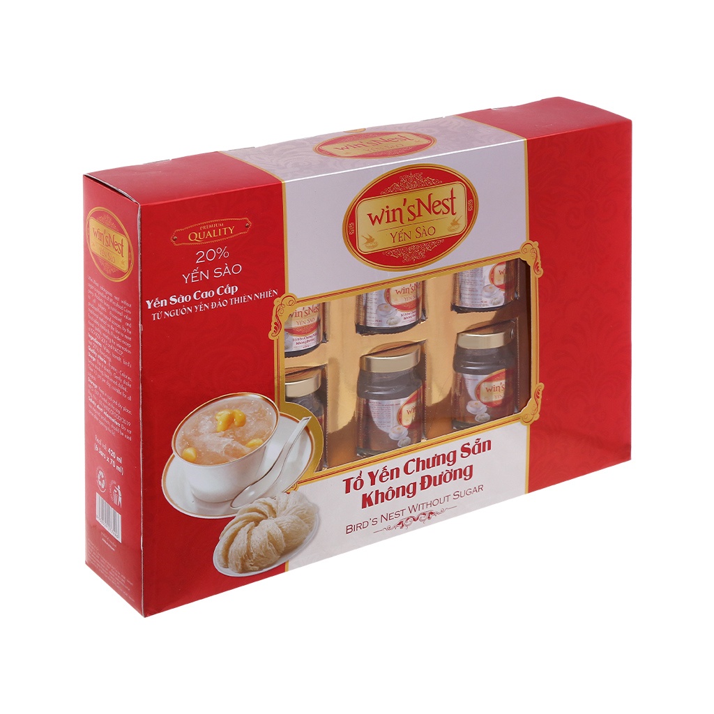 Thùng 6 hộp Yến sào win'sNest tổ yến chưng sẵn không đường 20% (6 lọ / hộp)