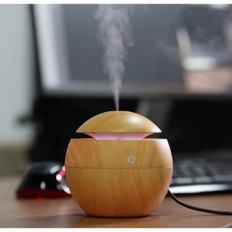 Máy xông tinh dầu Hình Lọ Hoa Vân Gỗ- Khuyếch Tán Sương Nhỏ Kết hợp Đèn LED 7 Màu Tinh Tế-Sang Trọng