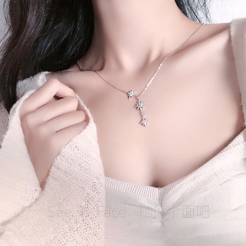 Dây Chuyền Mặt Tròn Họa Tiết Sao Băng Đính Đá Zircon Thời Trang Tinh Tế