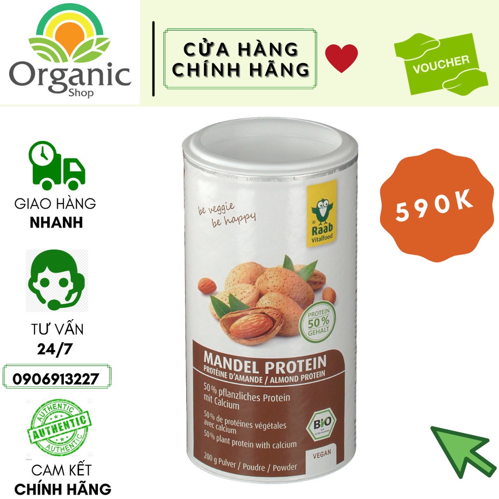 Bột Đạm (Protein) Hạt Hạnh Nhân Hữu Cơ 200g Raab