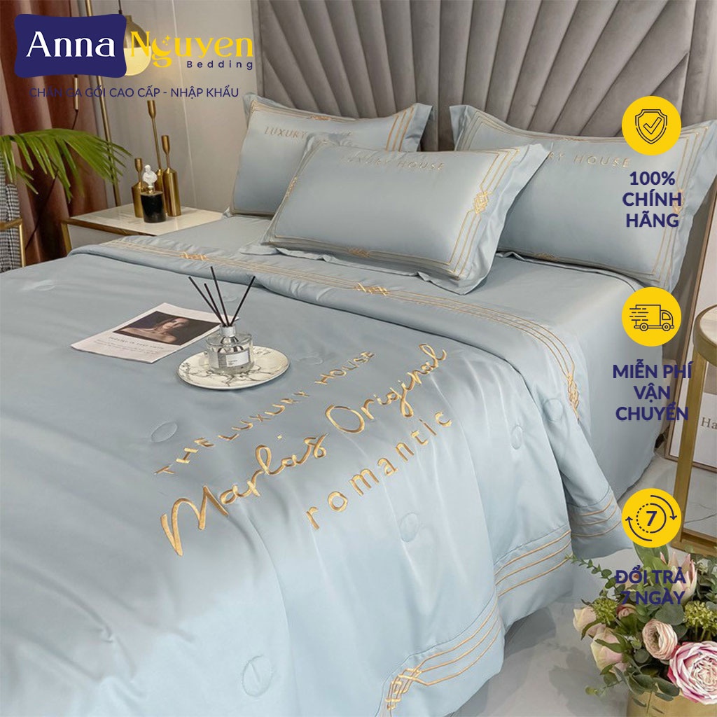 Bộ Chăn Ga Gối Đệm Phi Lụa MaLass Nhập Khẩu Drap Giường Phi Bóng Cao Cấp Bo Chun Drap - Anna Nguyen Bedding