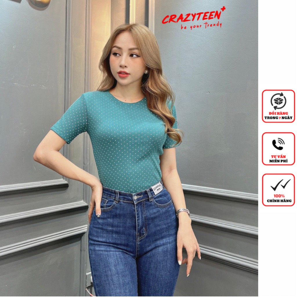 Áo thun nữ tay ngắn CRAZYTEEN cổ tròn hoạ tiết đáng yêu AT0349