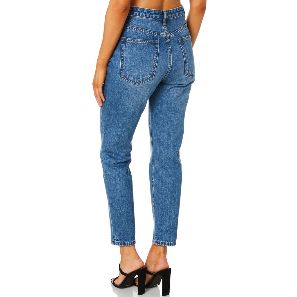 Quần Mom Jeans Nữ Lưng Cao Xanh Đậm Wash Đùi M-03B