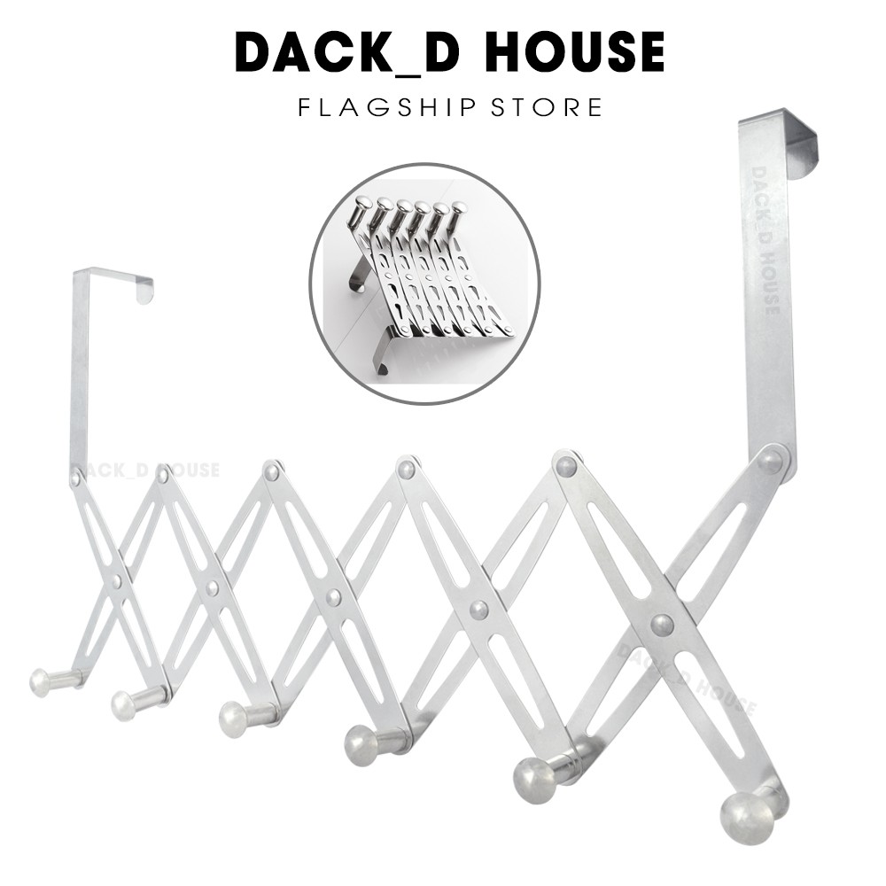 Móc đồ treo cửa Dack D House, inox 304 chống rỉ sét, 6 chấu xếp gọn tiện lợi, gia dụng thông minh