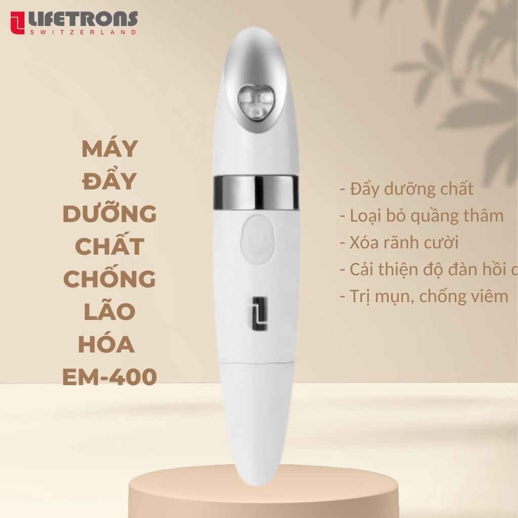 Máy massage mắt và mặt cầm tay ánh sáng và ion đẩy dưỡng chất Lifetrons EM400 dưỡng trắng giảm mụn chống lão hoá