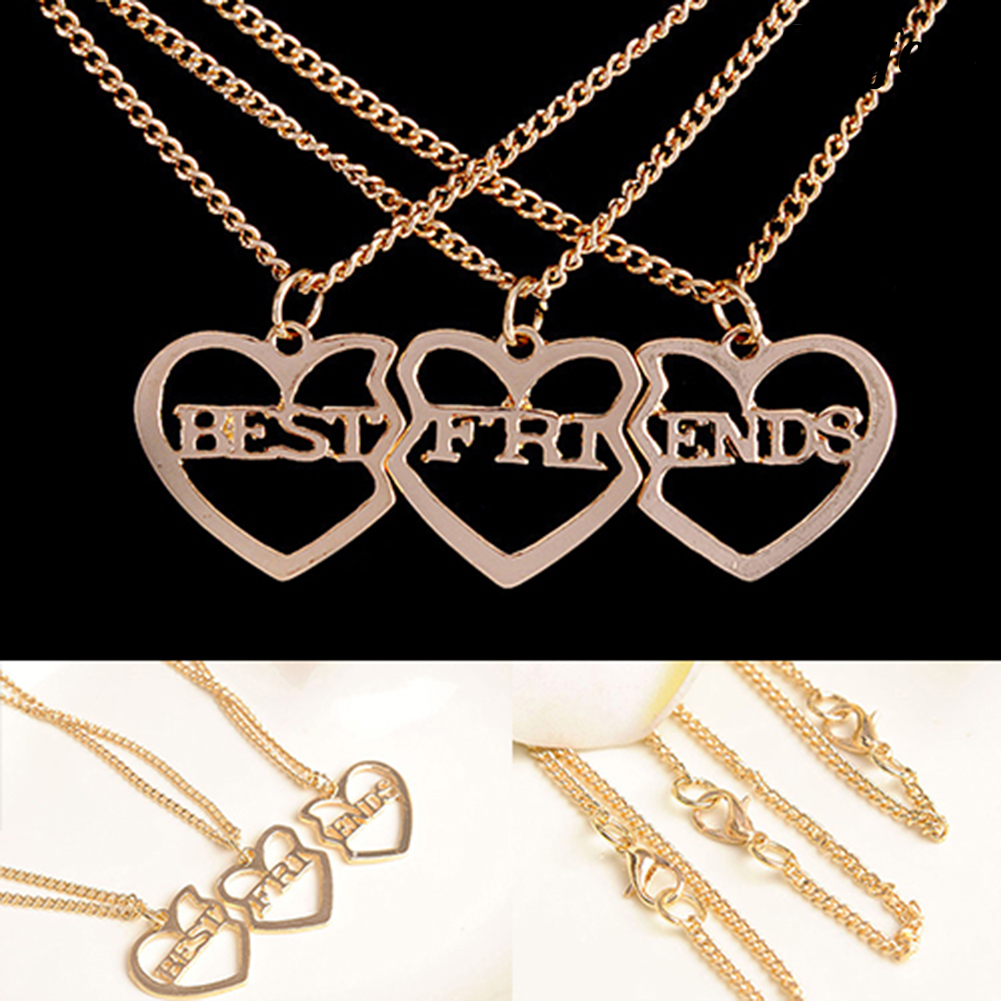 SF Set 3 vòng cổ Mặt Trái Tim Mạ Vàng Cho Bạn Thân