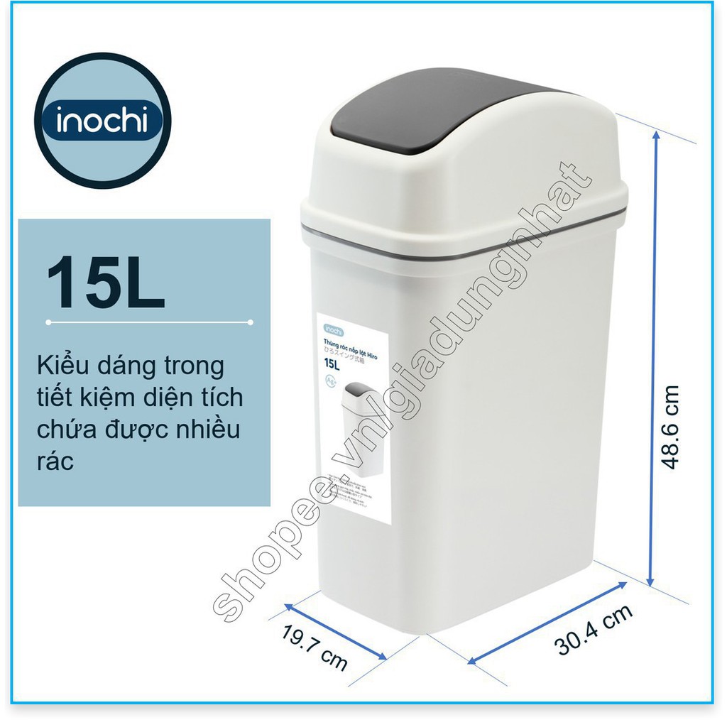 Thùng Rác Nhựa Nắp Lật Inochi 15 Lít Rất Đẹp Làm Sọt Rác Văn Phòng, Khách Sạn, Đựng Rác Gia Đình, Để Bàn Trong Nhà (tiêu