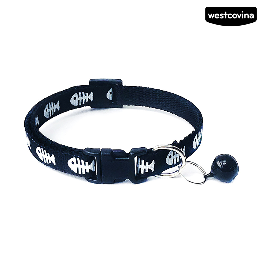 Vòng Cổ Gắn Chuông In Họa Tiết Xương Cá Có Thể Điều Chỉnh Cho Thú Cưng