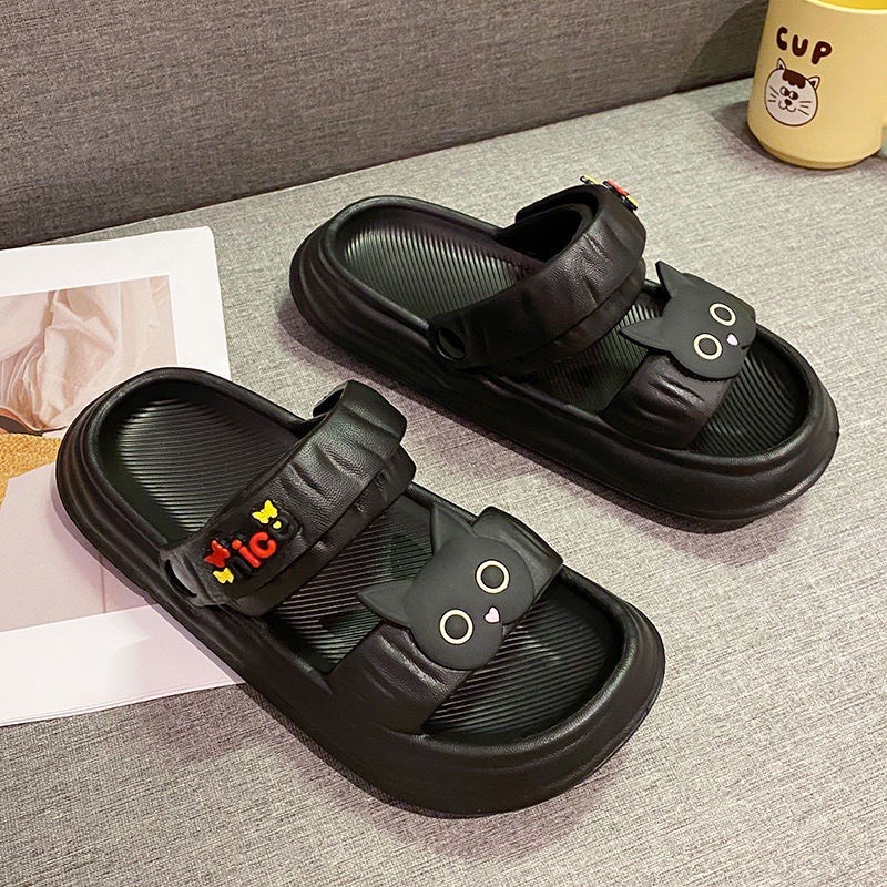 Dép sandal nữ, dép quai hậu nữ đế cao 4cm gắn sticker mặt mèo dễ thương NEWWWW
