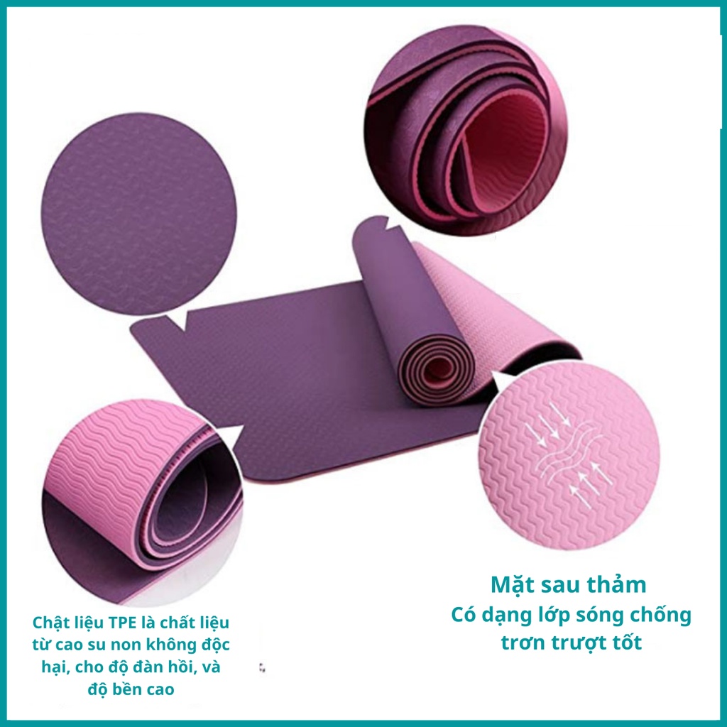 Thảm Yoga chất liệu cao su non TPE , Thảm tập Yoga 2 lớp dày 6mm cao cấp đủ màu sắc