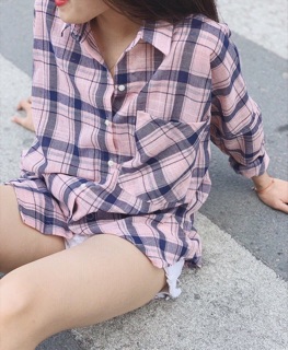 Sơmi Free size Caro hồng (VNXK)
