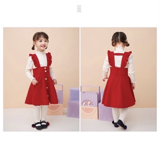 Set váy yếm Jelispoon vnxk dư xịn bé gái màu đỏ