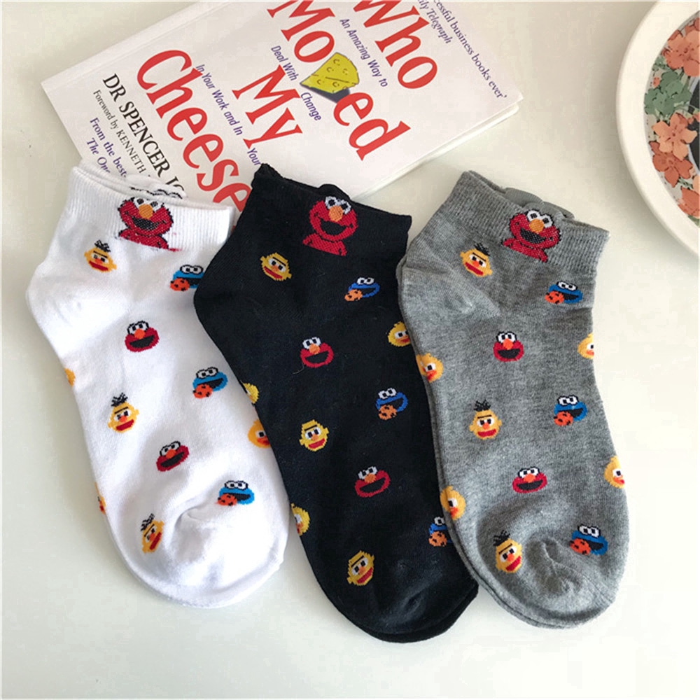 Vớ Cotton Cổ Ngắn In Hình Hoạt Hình Sesame Street Dễ Thương