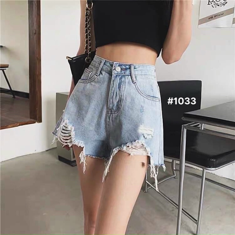 Quần Short Jean Nữ Bigsize Lưng Cao Rách Kiểu Form Chuẩn Đẹp Ms1033