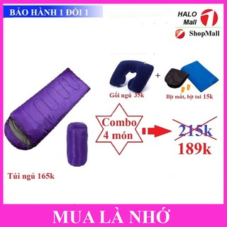 Combo 4 món túi ngủ văn phòng - túi ngủ du lịch tím