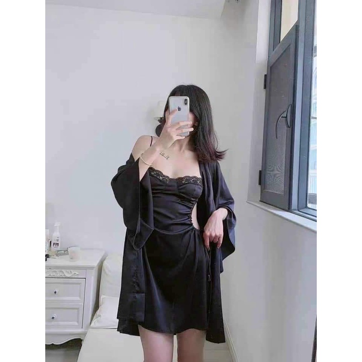 Váy ngủ lụa sexy khoét eo cao cấp Đầm mặc nhà gợi cảm quyến rũ