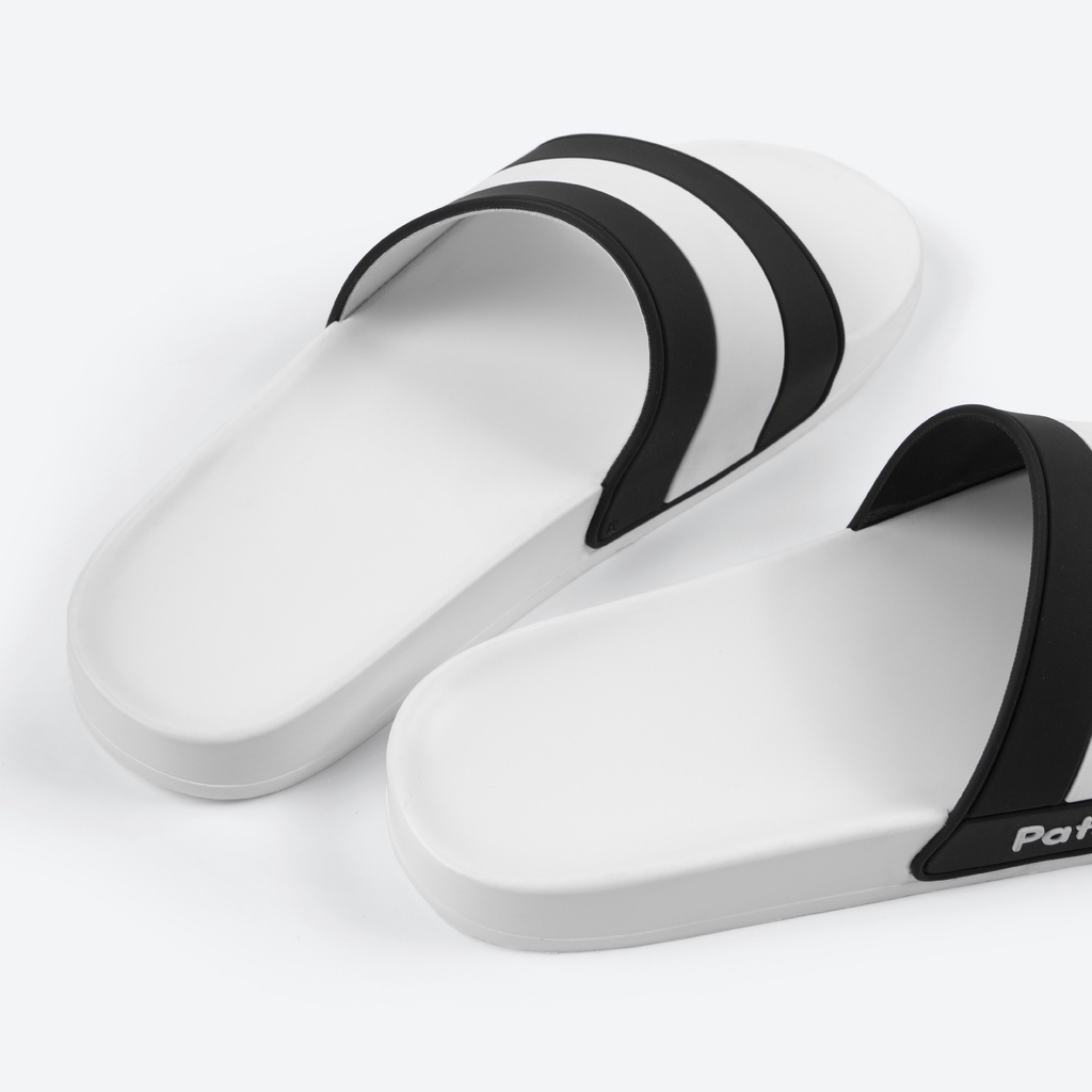 Dép nam nữ quai ngang slipper Pathon quai PVC và đế PU trắng quai sọc trắng đen lớn SD39