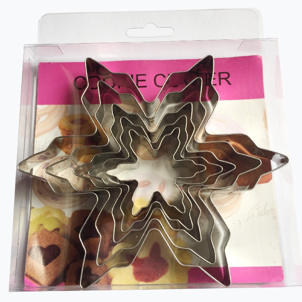 Bộ 5 khuôn trang trí bánh hình bông tuyết bằng inox cao cấp