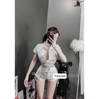 Áo sơmi croptop buộc dây eo siêu đẹp