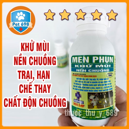 MEN PHUN KHU MÙI NỀN CHUỒNG 50ml giảm mùi hôi chuồng trại, giúp nền chuồng khô ráo, vật nuôi khỏe mạnh