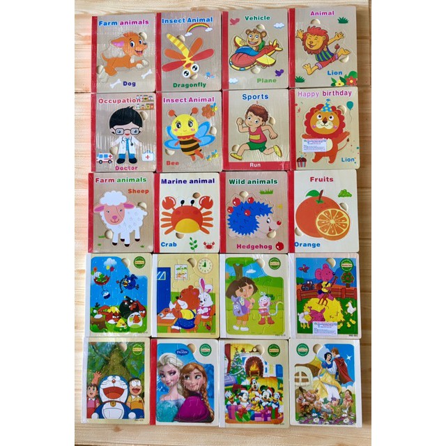 Sách gỗ ghép hình 6 trang cho bé ghép hình phát triển trí tuệ